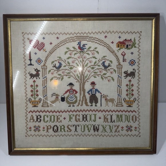 Other - Cross Stitch Needlework Sampler Framed Vintage